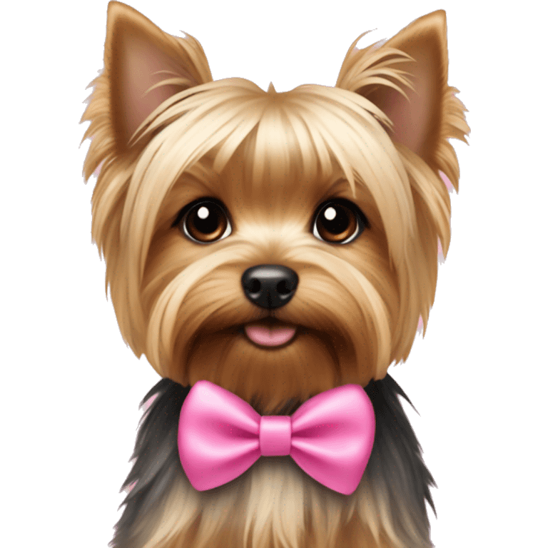 Yorkshire Terrier puppy with a pink bow emoji