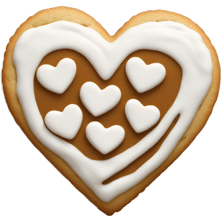 Singular heart shaped cookie with white frosting emoji