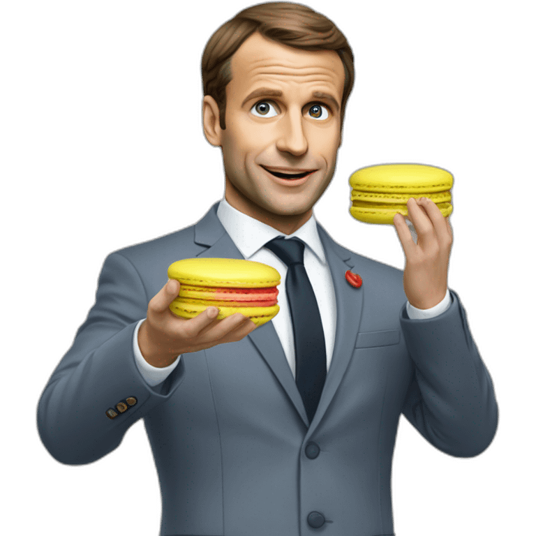 Macron qui mange un macarons emoji