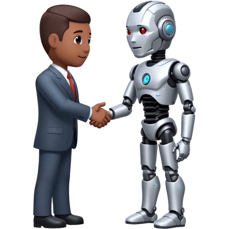 cyborg doing a handshake with business man emoji