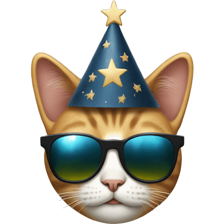 cat wearing sunglasses and a star hat emoji