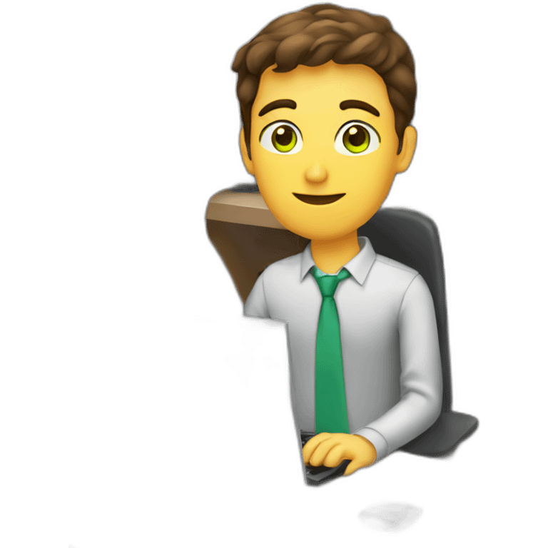 Brown hair green eye short hair male Developer sitting with a computer emoji