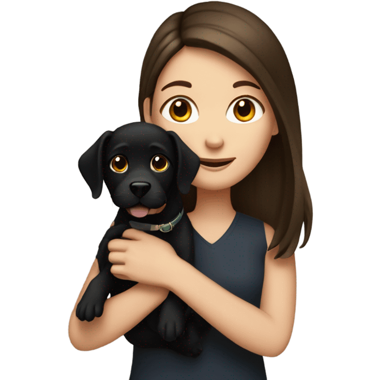 Brunette white girl holding black dog emoji