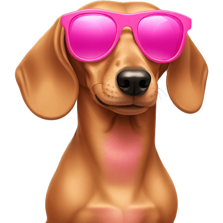 Tan colored dachshund wearing pink sunglasses emoji