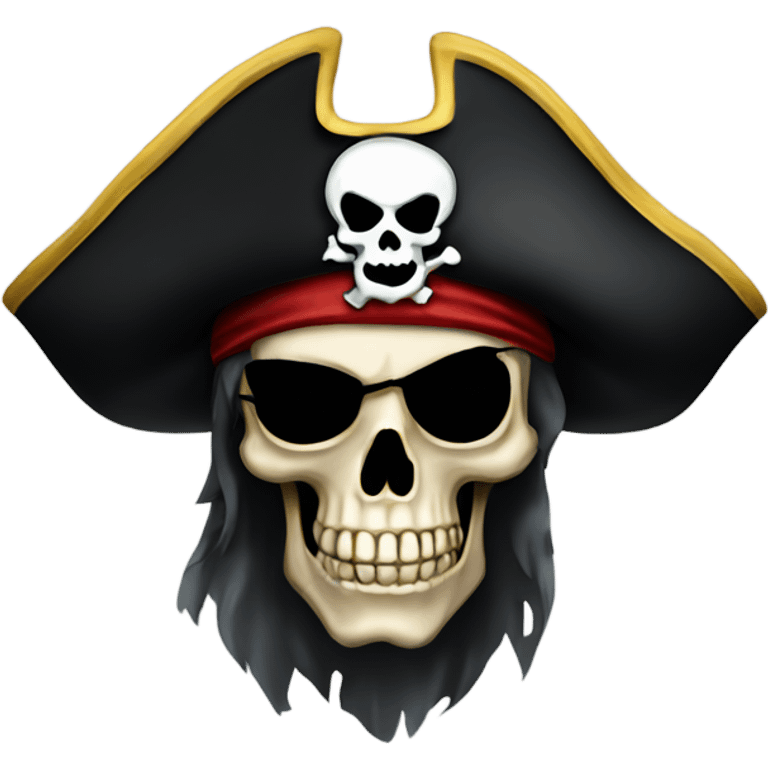 Pirate skull dark with eye patch and hat emoji