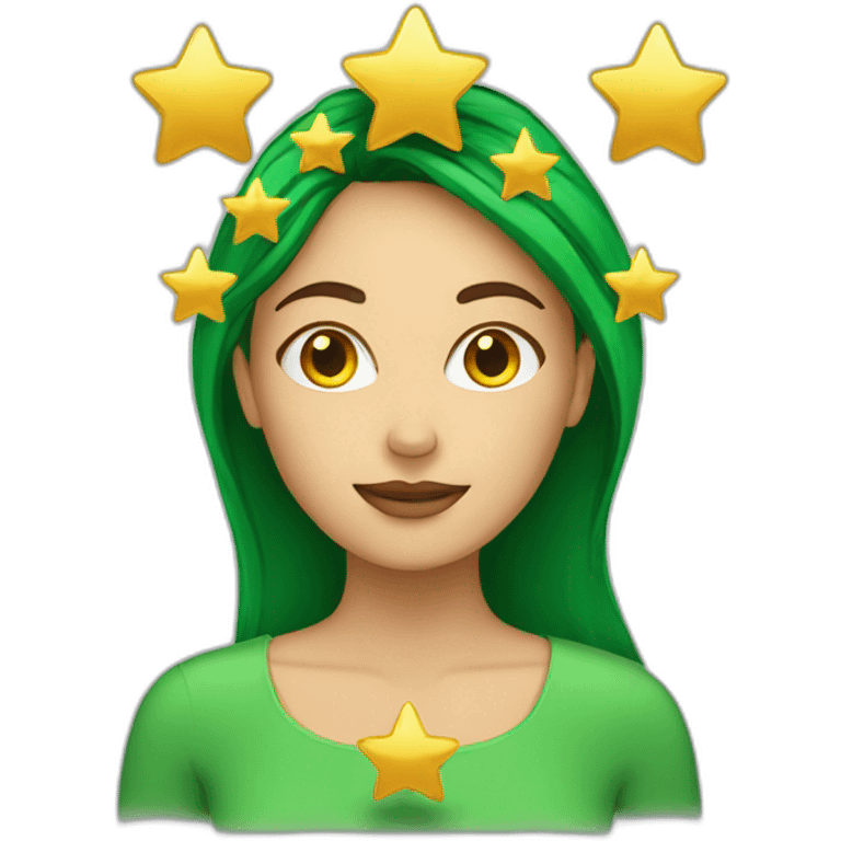 Green women holding three gold stars above head emoji