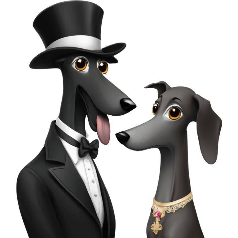 A family Two aristocrat dog black and white galgo kiss with women  emoji