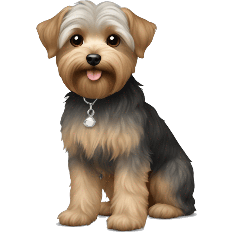 Yorkipoo with silver and light brown full body emoji