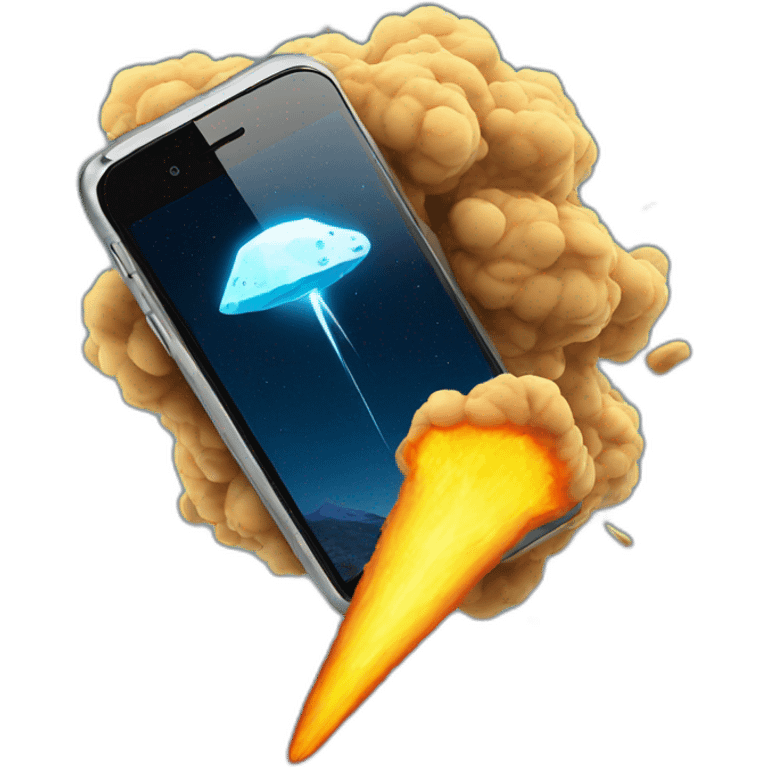 a meteor hitting a cell phone emoji