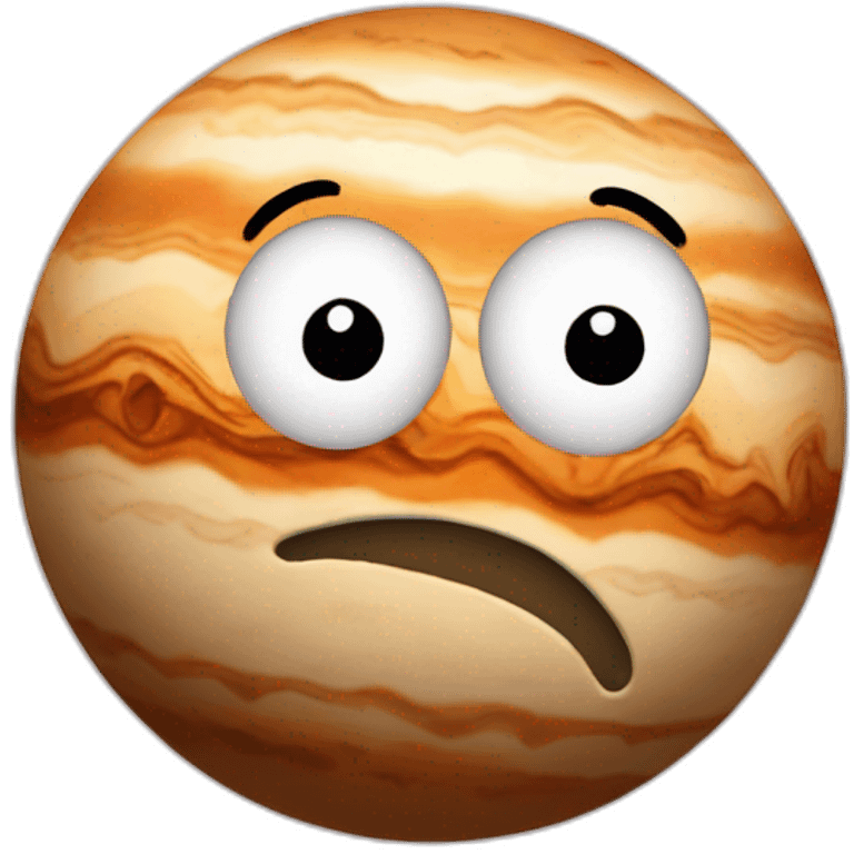 planet Jupiter with a cartoon abashed face with big thoughtful eyes emoji