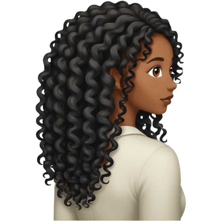 Black long curly hair lady from the back emoji