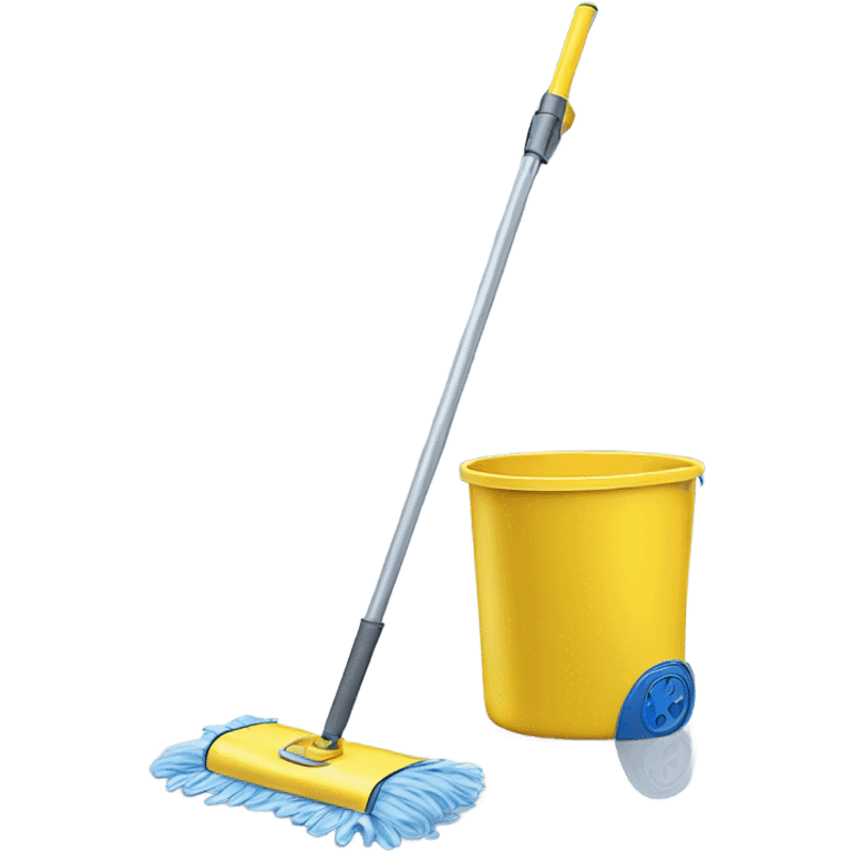 Isolated realistic full length swiffer wetjet mop with water bucket emoji