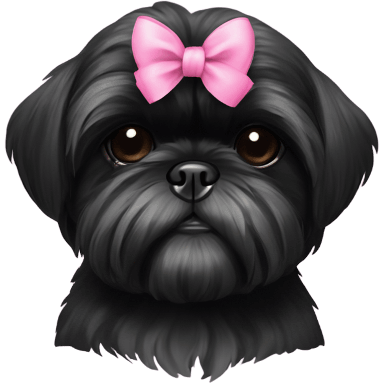 All black Shih Tzu with a pink bow on each ear emoji