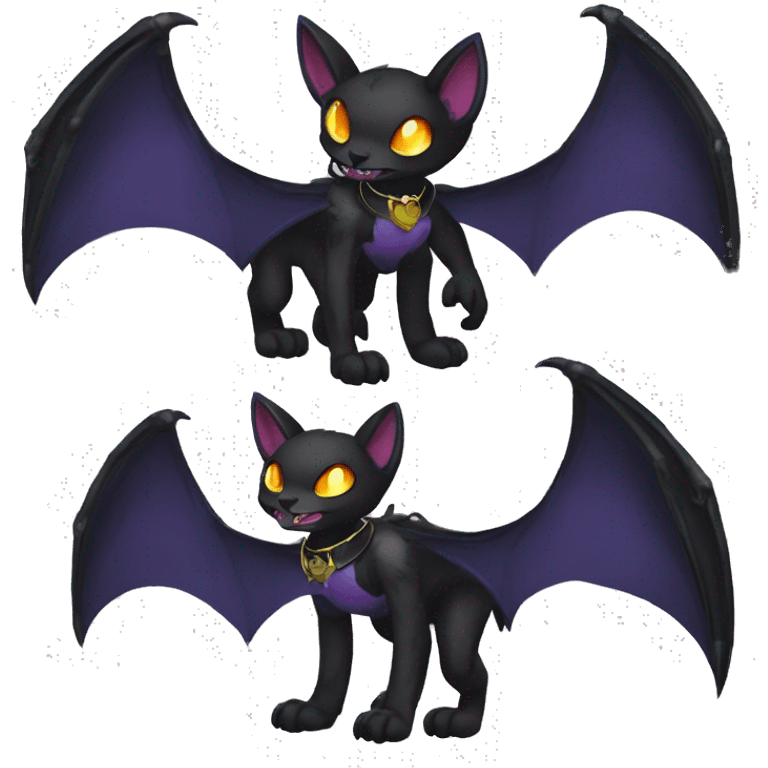  cool edgy anthro dark-shadow-themed animal vampiric bat-cat-hybrid Fakemon  with a collar full body emoji