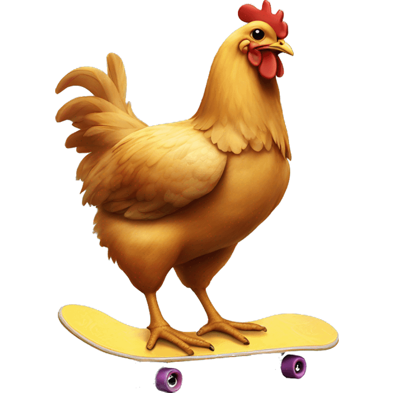 chicken holding a chicken leg on a skateboard emoji