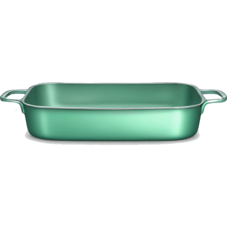 Realistic empty metallic mint green baking pan with handles emoji