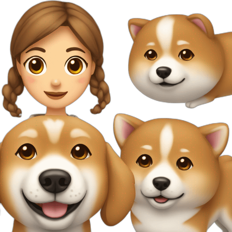 Cute Shiba-dog with a woman with brown and curly hair emoji