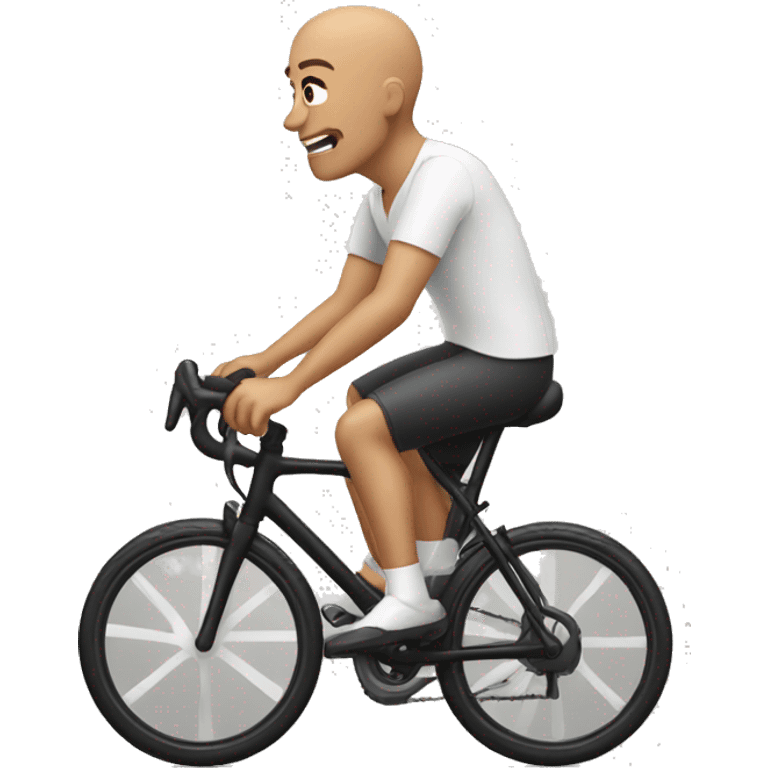 Bald man cycling with a black bicycle emoji