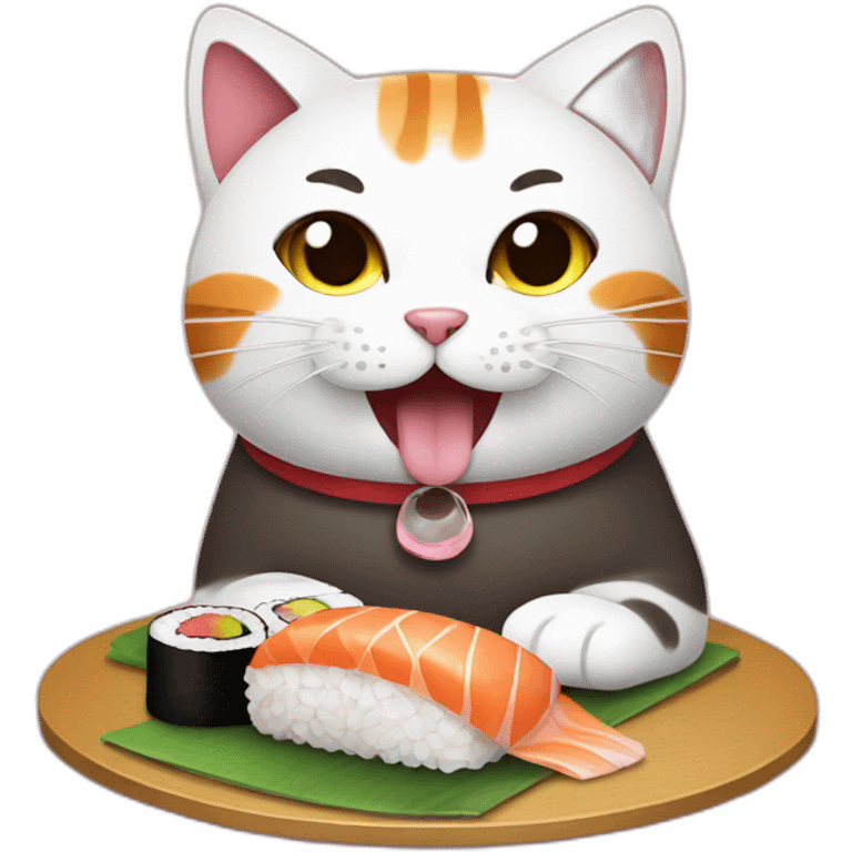 one japanese cat eating sushi on its birthday emoji