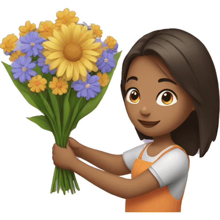 girl holding flower bouquet in hand emoji