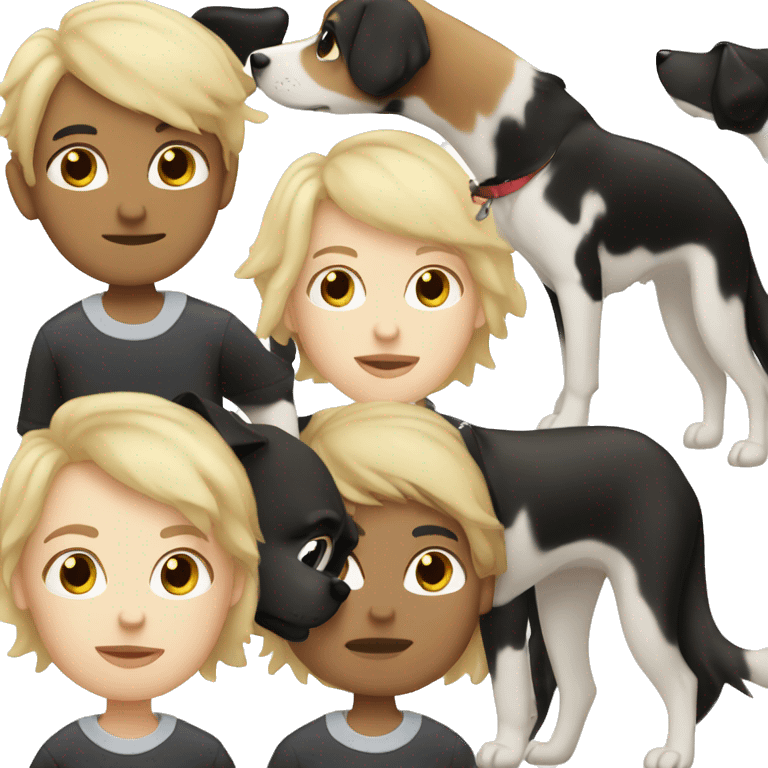 Tom boy with short blonde hair kissing a black and white dog with long hair emoji