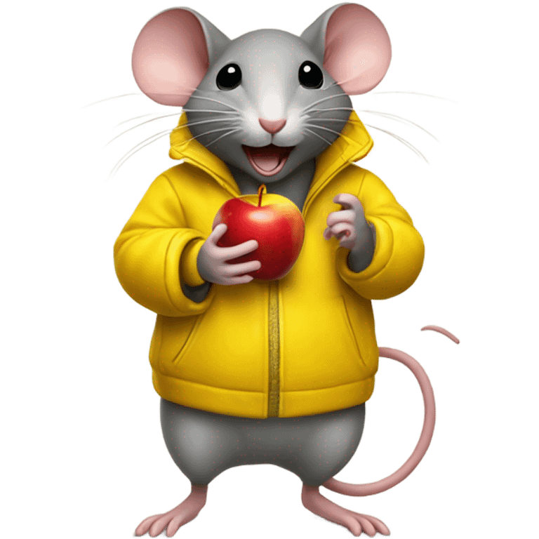 Mouse in yellow jacket eat Apple  emoji