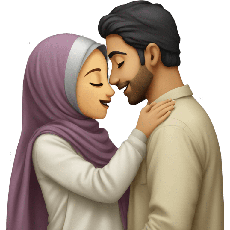 A Pakistani guy kissing a light skinned Pakistani hijabi girl emoji