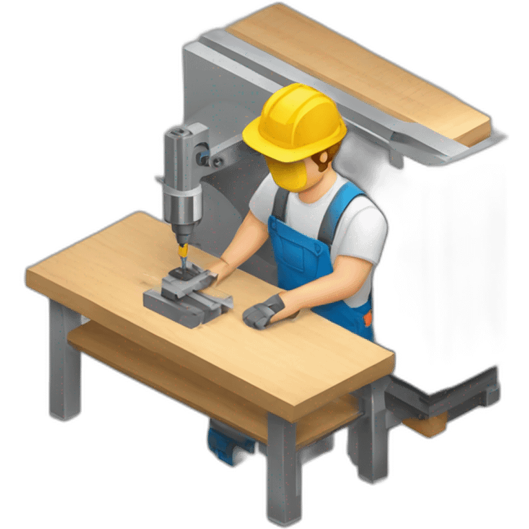 isometric fabricator working in creative workshop cnc machine woodshop metalshop industrial  emoji