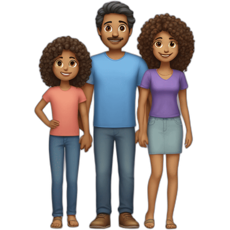 indian family with one daughter curly hair mom curly hair dad straight hair and one son straight hair emoji