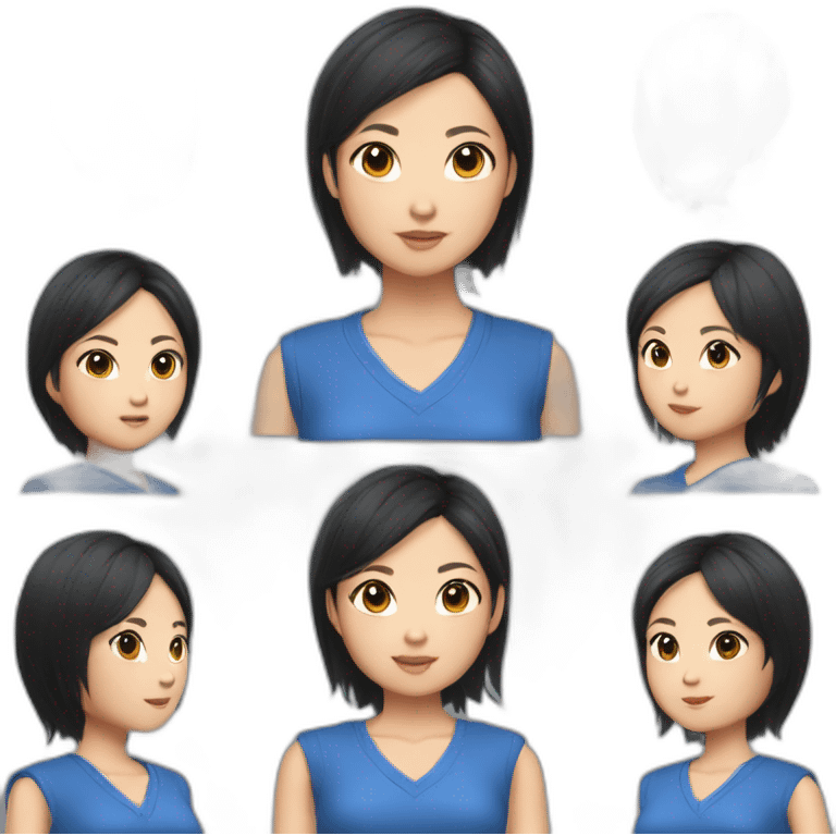 Evelyn Cathy Widjaja - asian black hair girl - blue armless shirt emoji