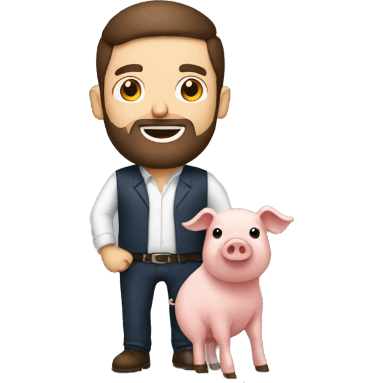 Brunette man with beard holding a pig and has a lot of bacon around  emoji