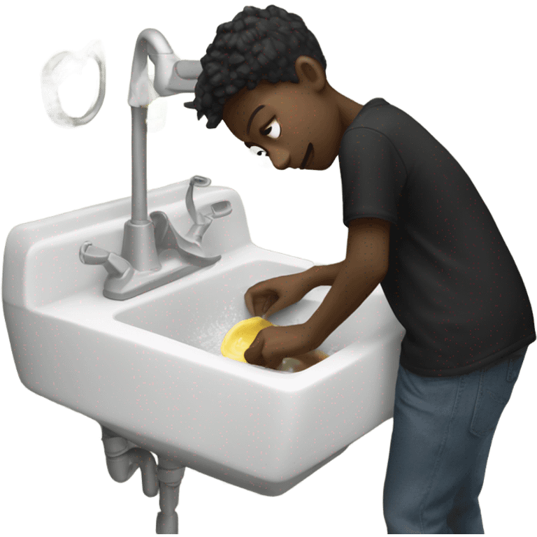 boy at sink in black shirt with big chungus  emoji