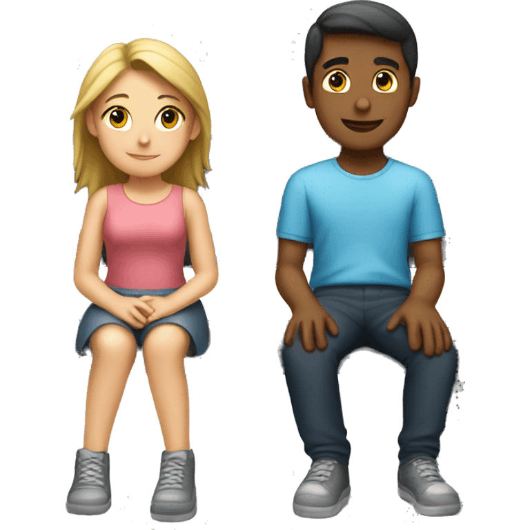 A boy and a girl sitting on a bench  emoji