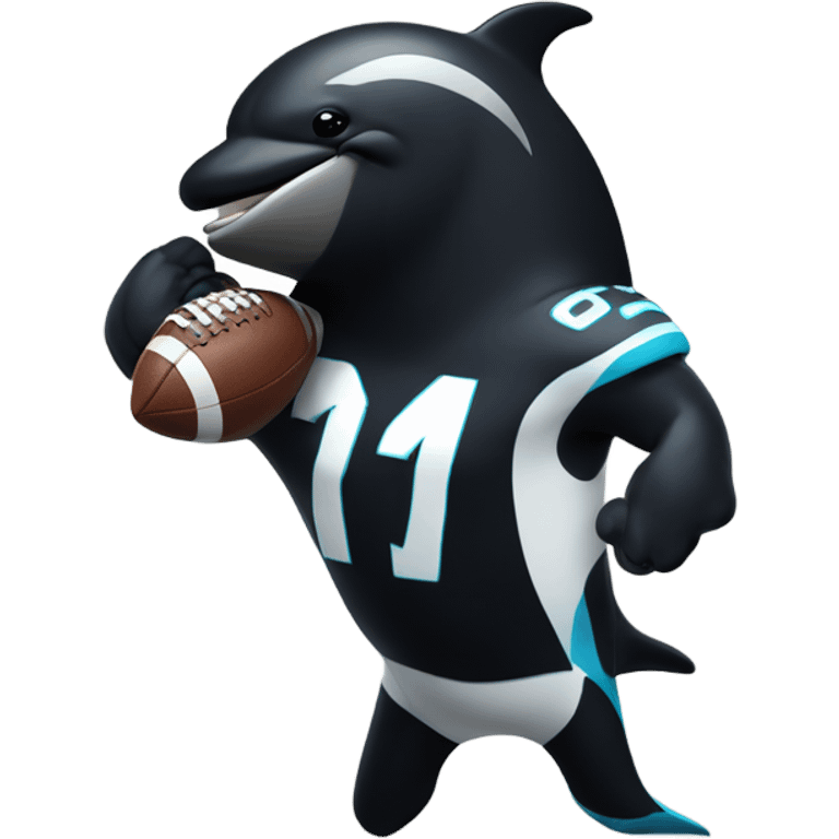 Orca wearing a football jersey, flexing with muscles  emoji