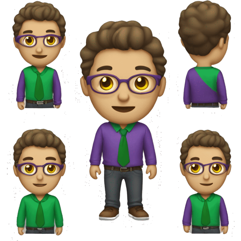 menino loiro com camisa metade verde e roxo emoji