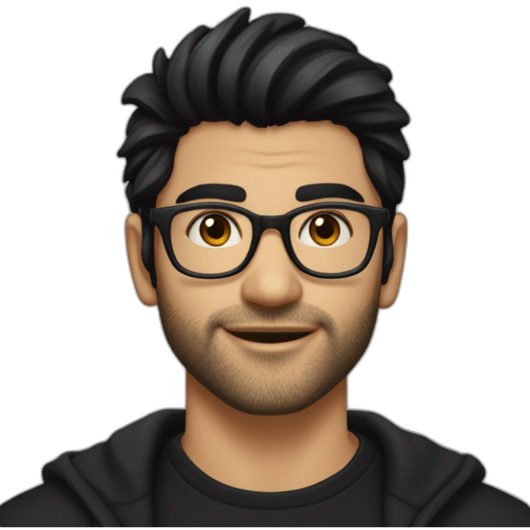 North Indian white fair skinned male with glasses and black hair combed in front a bit like zayn wearing a black tshirt and black overcoat emoji