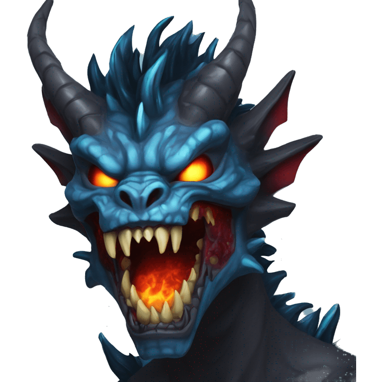 Dark black gray silver maroon fire zombie face dragon face photograph detailed blue flames in mouth blue glow emoji