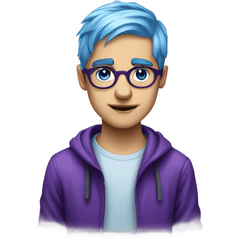 Blue hair white boy with purple eyes wearing big round glasses  emoji