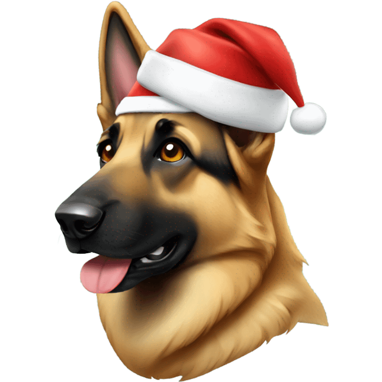 German shepherd wearing a Santa hat emoji