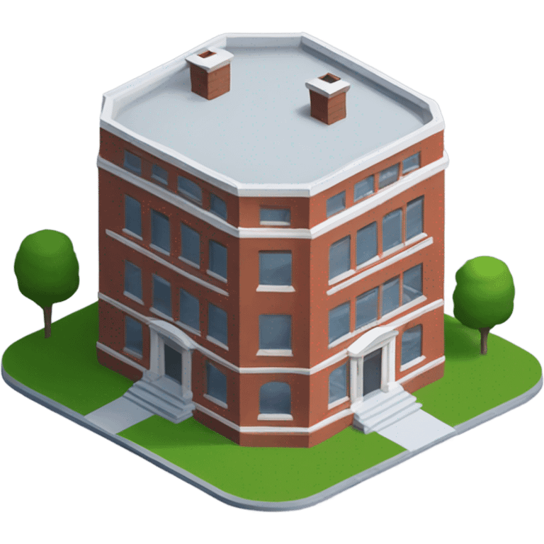 isometric round redbrick modern single story building emoji