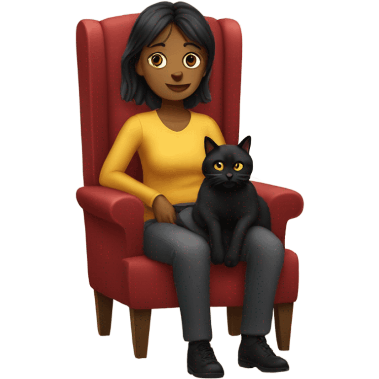 Liesbeth sitting in chair with black cat emoji