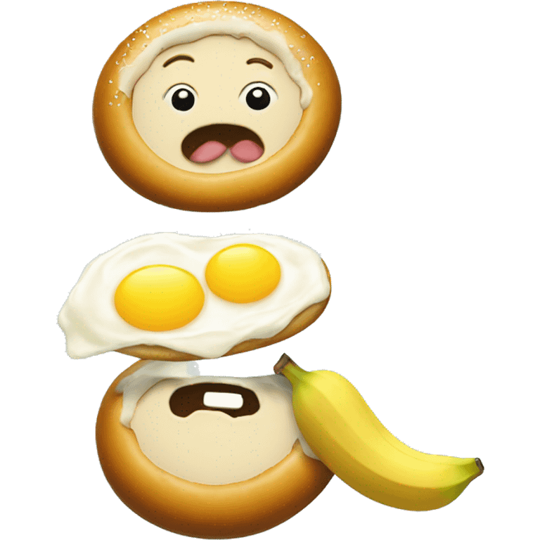 Two eggs and a banana sticking trough a doughnut  emoji