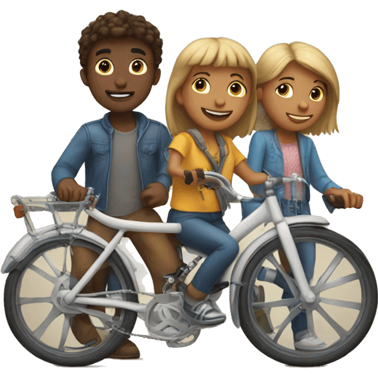 Three friends two boys and one girl on bike emoji