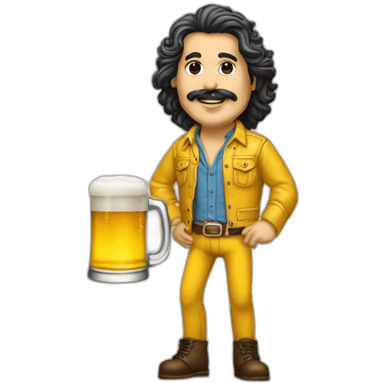 homem careca, amarelo, camisa led Zeppelin, bebendo cerveja emoji