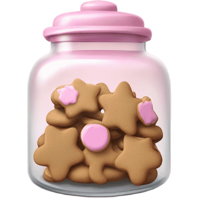 Realistic glass cookie jar with light pink lid full of gingerbread cookies isolated.  emoji