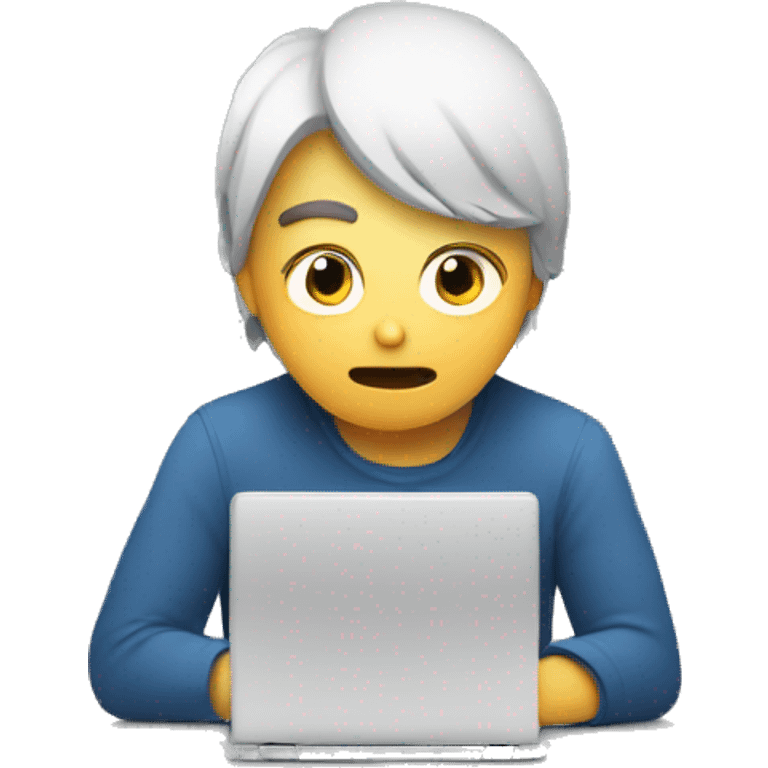 a person very tired watching a video on the computer. The video shows 23 out of 24 hours emoji