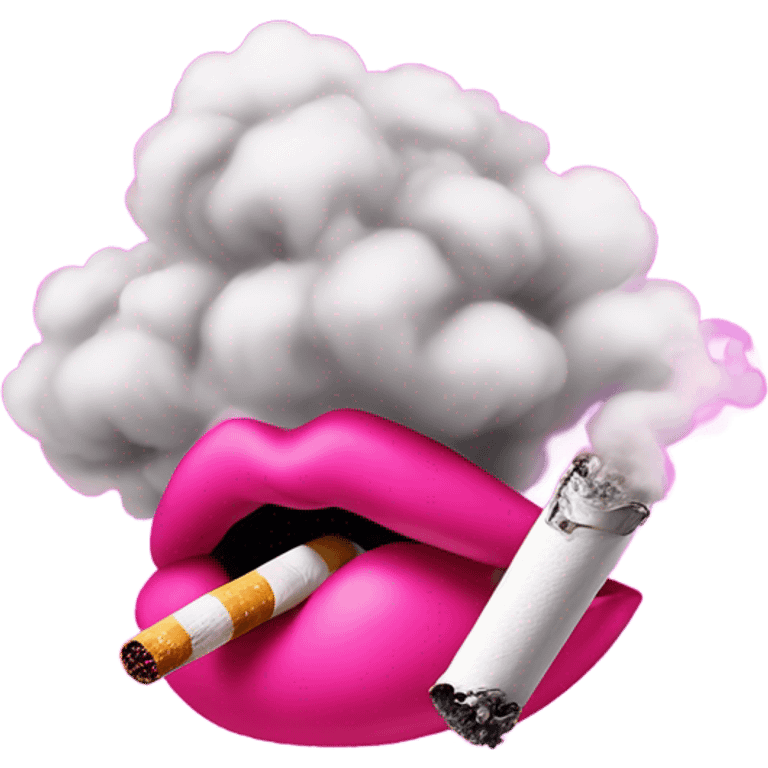 Neon pink lips are blowing smoke, and a cigarette is in her mouth emoji