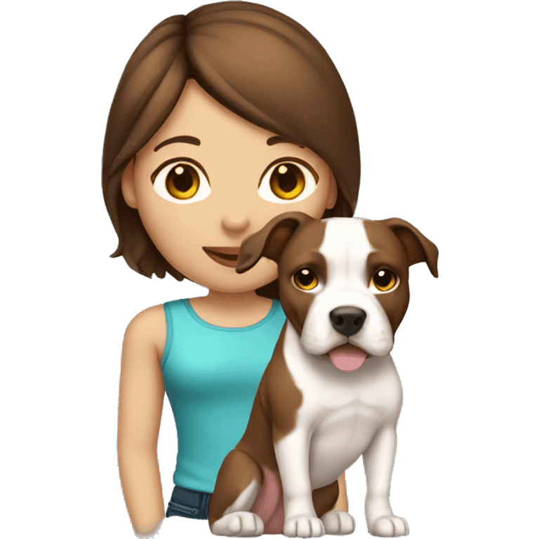 Brown hair girl with pit bull emoji