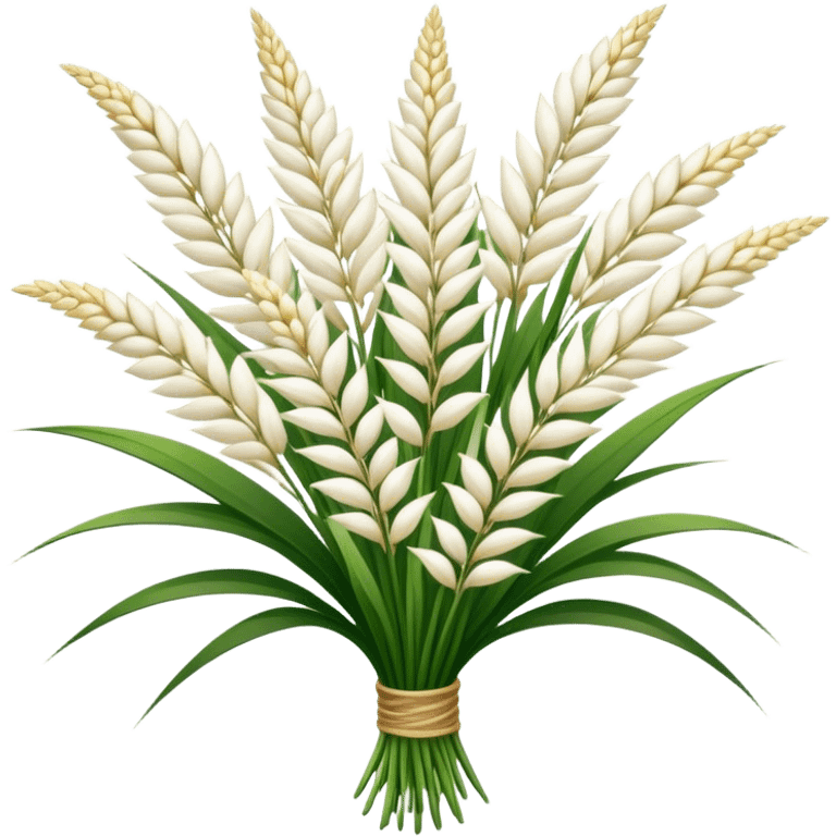 big bouquet white Saccharum Grass flower, stem, leaf emoji