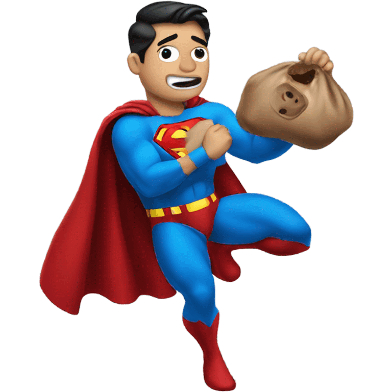 Superman dropping the poop emoji from his pants emoji